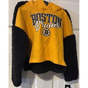 NWOT NHL Hockey sz XL Girls Faux Fur Boston Bruin Hoodie Sweatshirt